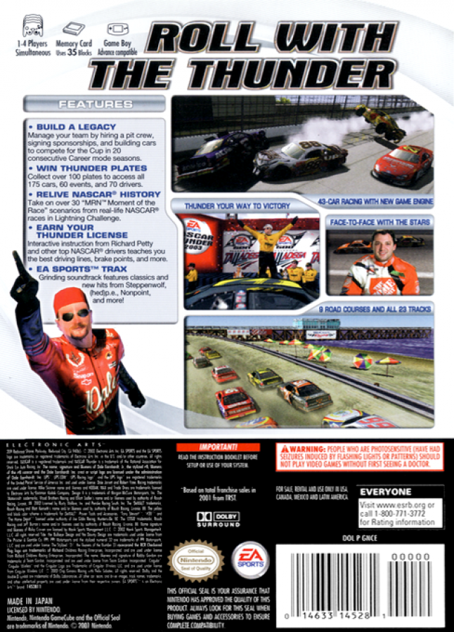 NASCAR Thunder 2003 back of case for GameCube (GC) sports racing video game
