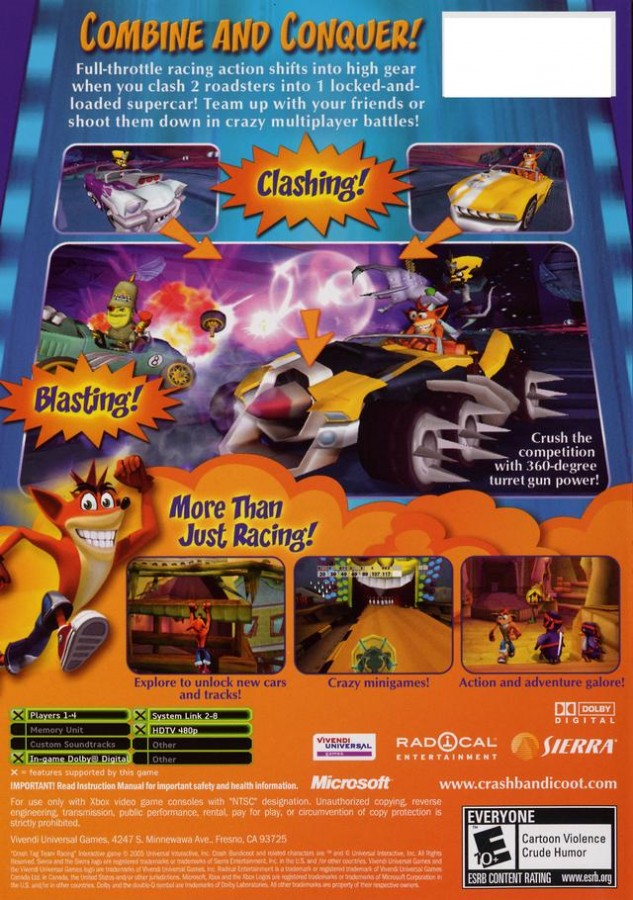 Crash Tag Team Racing back cover art for Xbox (XBOX) video game
