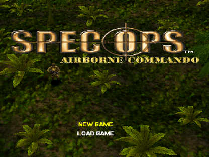 Spec Ops: Airborne Commando start screen for PlayStation 1 (PS1) third-person shooter video game