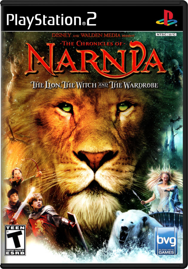The Chronicles of Narnia: The Lion, the Witch and the Wardrobe – PlayStation 2 (PS2) video game cover image, action-adventure fantasy.