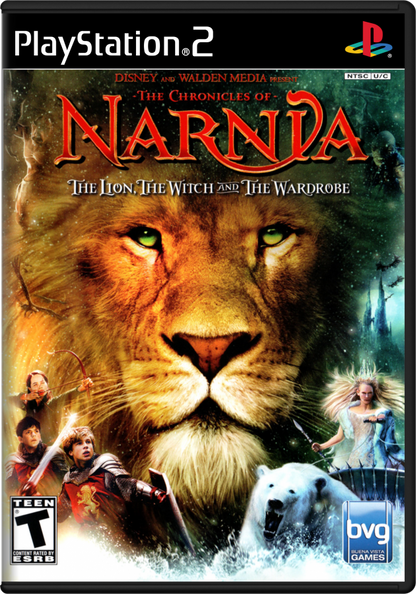 The Chronicles of Narnia: The Lion, the Witch and the Wardrobe – PlayStation 2 (PS2) video game cover image, action-adventure fantasy.