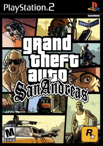 Grand Theft Auto San Andreas PlayStation 2 open-world action-adventure video game Rockstar Games CJ Carl Johnson returning home Los Santos San Fierro Las Venturas gang warfare missions exploration vehicle hijacking customization RPG elements 90s setting crime saga front cover