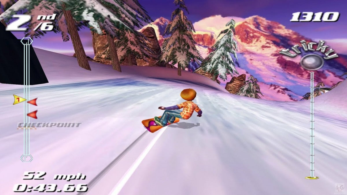SSX Tricky GameCube game featuring fast-paced arcade snowboarding gameplay and over-the-top trick action gameplay screenshot