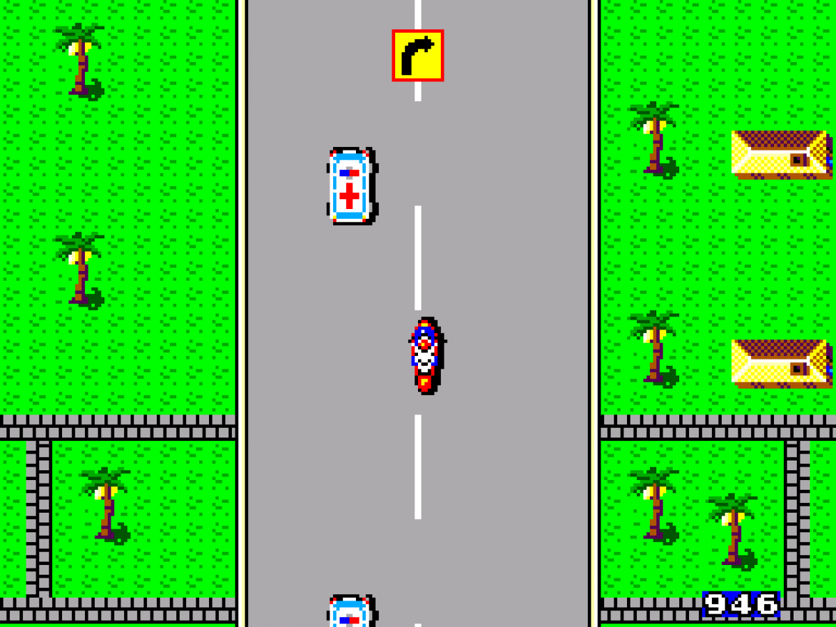 Action Fighter Sega Master System SMS for arcade action racing video game fans featuring high speed vehicle combat motorcycle and car gameplay enemy attacks weapon upgrades power ups challenging stages scrolling action and classic Sega Master System gameplay collectible retro gaming appeal gameplay
