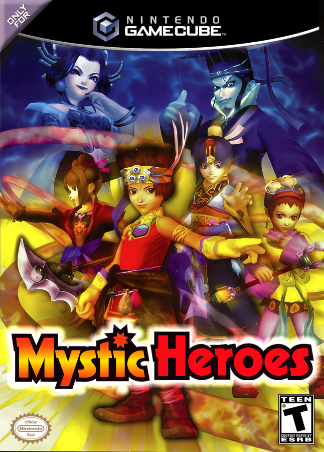 Mystic Heroes cover art for GameCube game featuring hack-and-slash action gameplay with anime-style characters and fantasy combat 