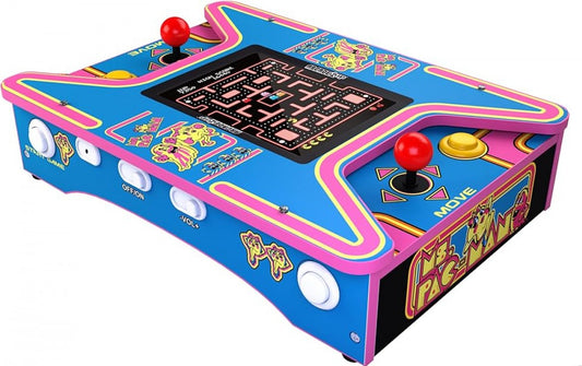 Arcade1Up Ms. Pac-Man & Galaga Head-to-Head Counter-Cade featuring classic arcade gameplay in a compact tabletop cabinet