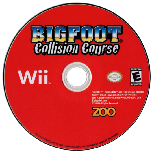 Bigfoot: Collision Course disc for Nintendo Wii (Wii) video game 