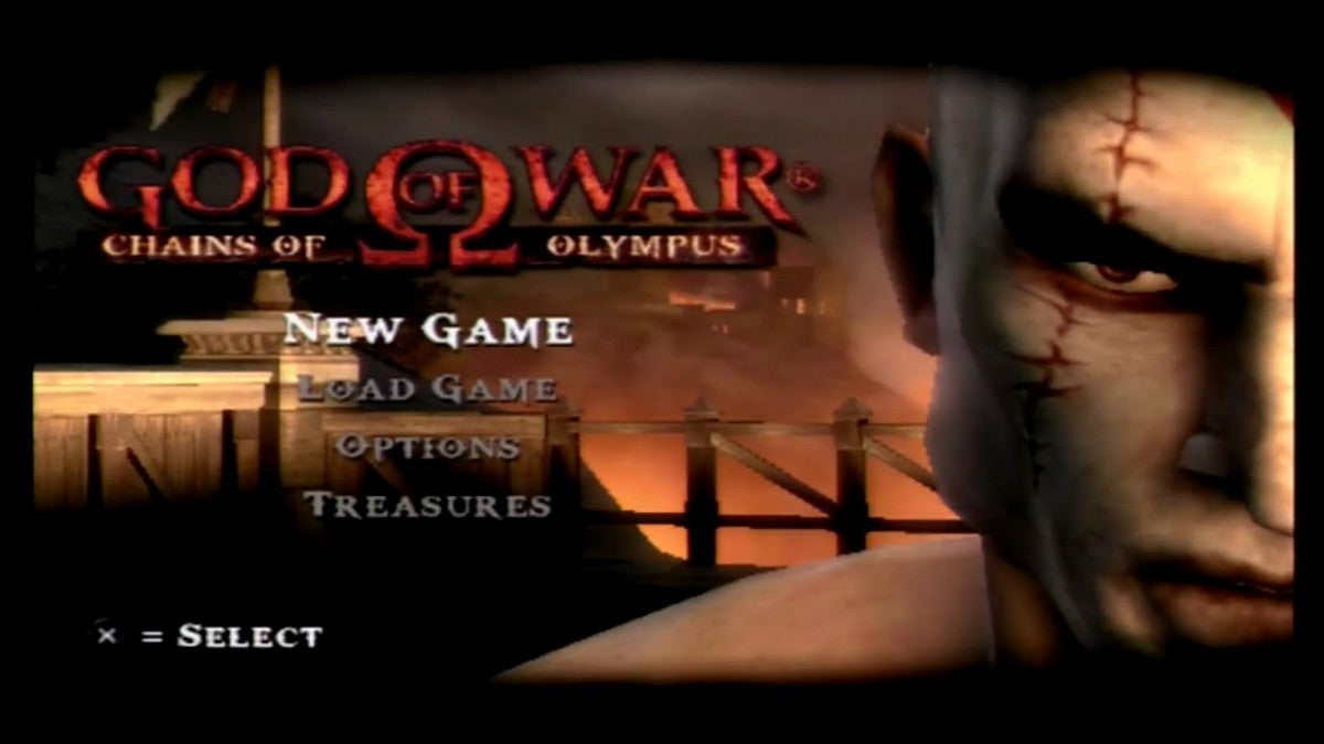God of War Chains of Olympus Greatest Hits title screen for PlayStation Portable video game. 