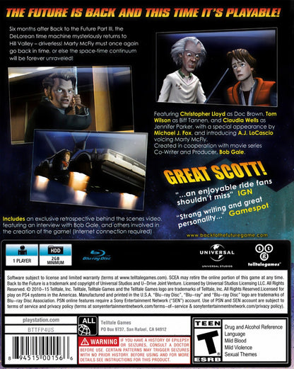 Back to the Future: The Game 30th Anniversary back of case for PlayStation 4 (PS4) adventure story-driven video game