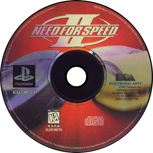 Need for Speed II Greatest Hits PlayStation 1 PS1 video game, arcade racing, exotic sports cars, classic racing gameplay, retro console title disc