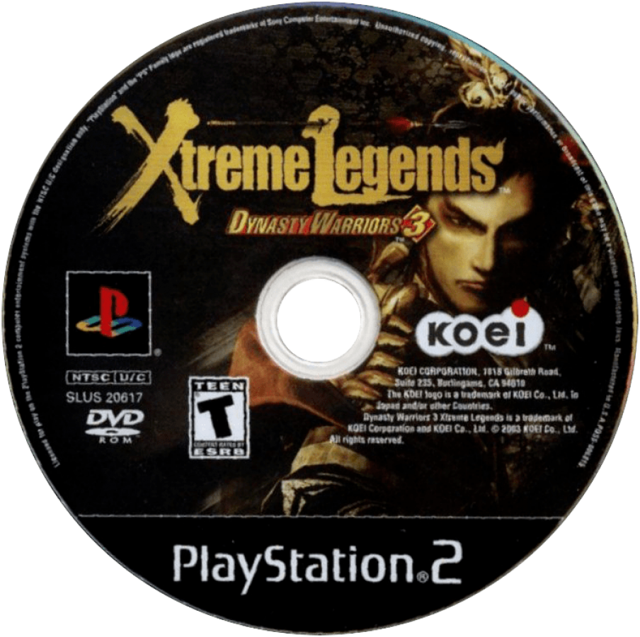 Dynasty Warriors 3: Xtreme Legends disc for PlayStation 2 (PS2) historical action hack-and-slash expansion video game
