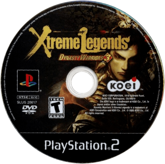 Dynasty Warriors 3: Xtreme Legends disc for PlayStation 2 (PS2) historical action hack-and-slash expansion video game