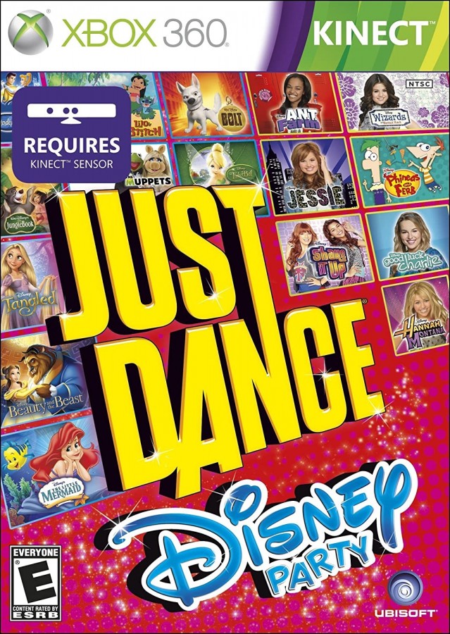 Retro Just Dance Disney Party Xbox 360 inspired design featuring family friendly rhythm dance gameplay aesthetic vintage HD era Disney musical performances colorful animated characters motion based party fun energetic choreography nostalgic interactive music experience presentation cover art 