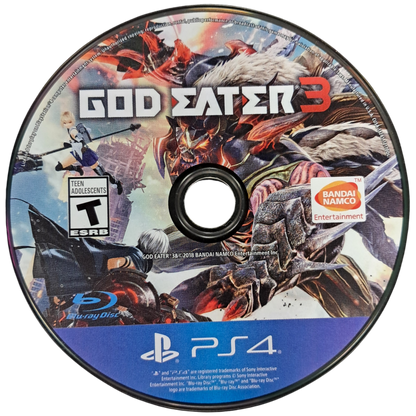 God Eater 3 PlayStation 4 action hunting RPG anime apocalypse Aragami monsters custom God Arc co-op multiplayer missions character creation Bandai Namco disc art
