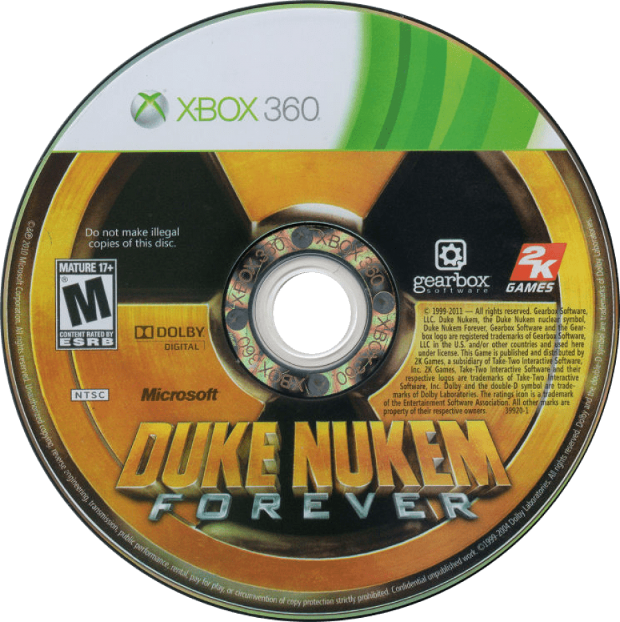 Duke Nukem Forever disc for Xbox 360 (X360) first-person shooter video game