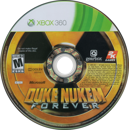 Duke Nukem Forever disc for Xbox 360 (X360) first-person shooter video game