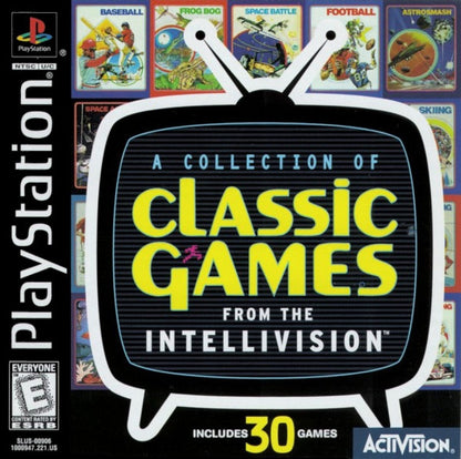 A Collection of Intellivision Classic Games compilation video game for the original Sony PlayStation (PS1), featuring a selection of classic Intellivision games including arcade-style action, sports, racing, shooting, and strategy titles, bringing a variety of retro console gameplay experiences to PlayStation players in one collection cover art