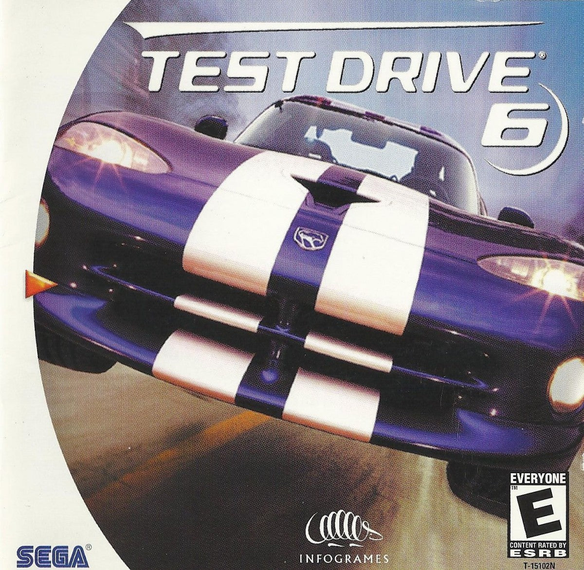 Test Drive 6 game for the Sega Dreamcast featuring arcade style racing gameplay with multiple licensed cars high speed street and circuit races police chases and various international tracks with competitive driving modes front cover 