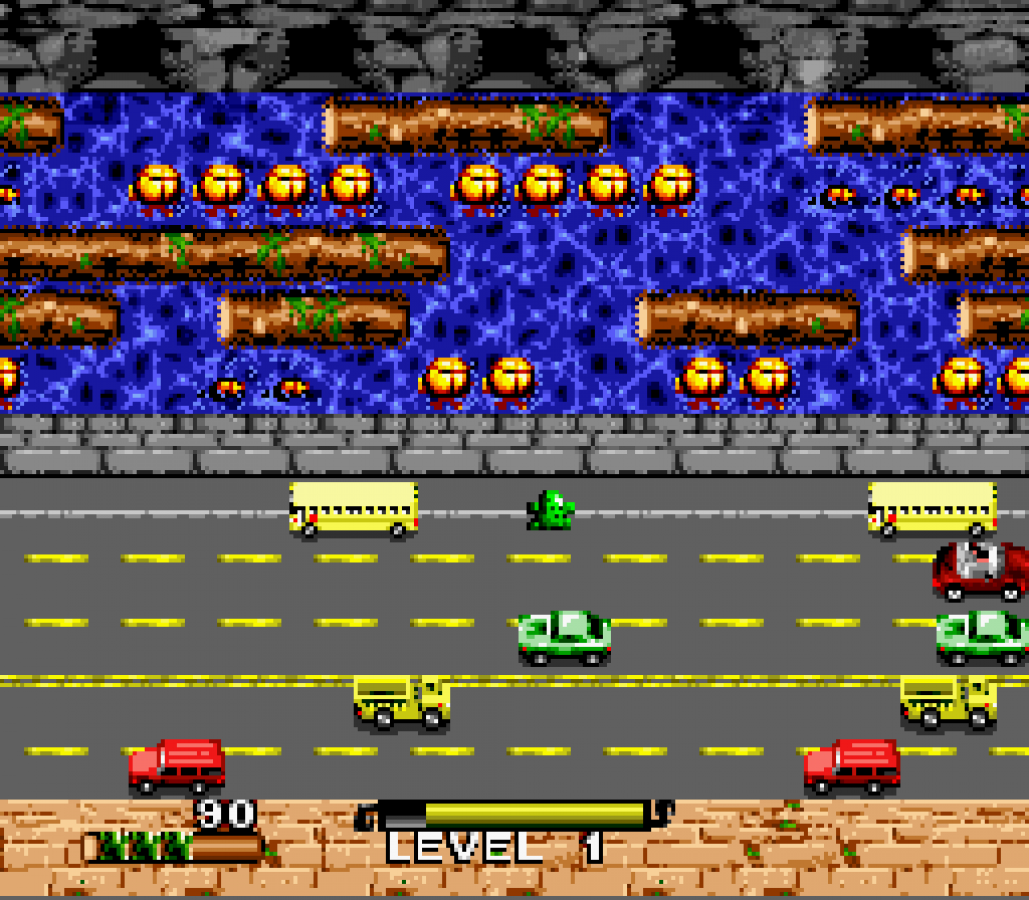 Frogger gameplay image for Super Nintendo Entertainment System (SNES) retro video game 