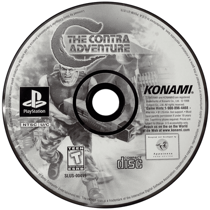 C The Contra Adventure PS1 PlayStation 1 run and gun action shooter platform game Contra series arcade style combat retro video game disc