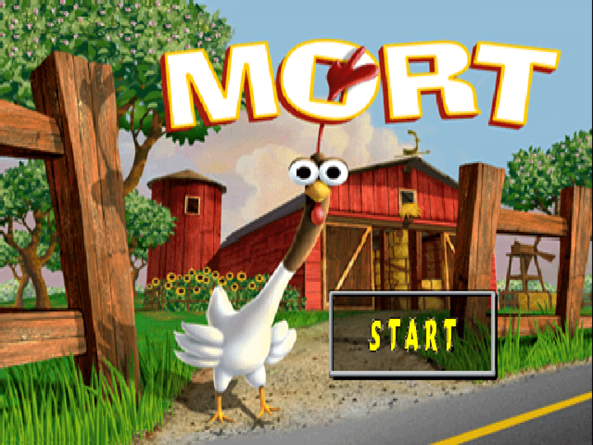 Mort the Chicken title page for PlayStation 1 (PS1) video game