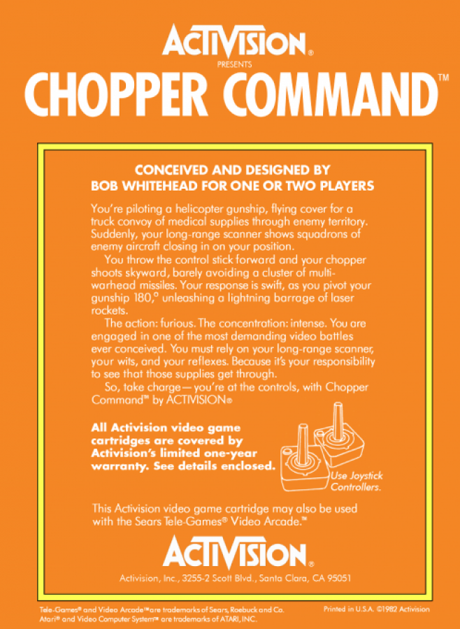 Chopper Command back cover art for Atari 2600 video game