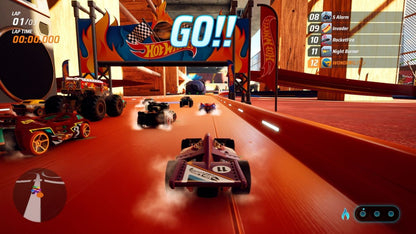 Hot Wheels Unleashed PlayStation 5 racing game featuring fast paced arcade style racing iconic Hot Wheels vehicles customizable tracks split screen and online multiplayer modes and vibrant high speed gameplay with detailed miniature car environments gameplay