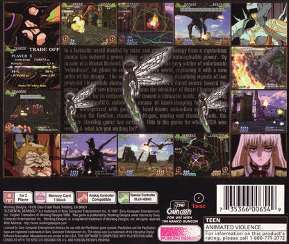 Elemental Gearbolt PS1 fantasy light gun shooter first person rail shooter Working Designs localization magic combat anime cutscenes GunCon compatible arcade style gameplay rare collectible retro gaming PlayStation software video game title back cover art