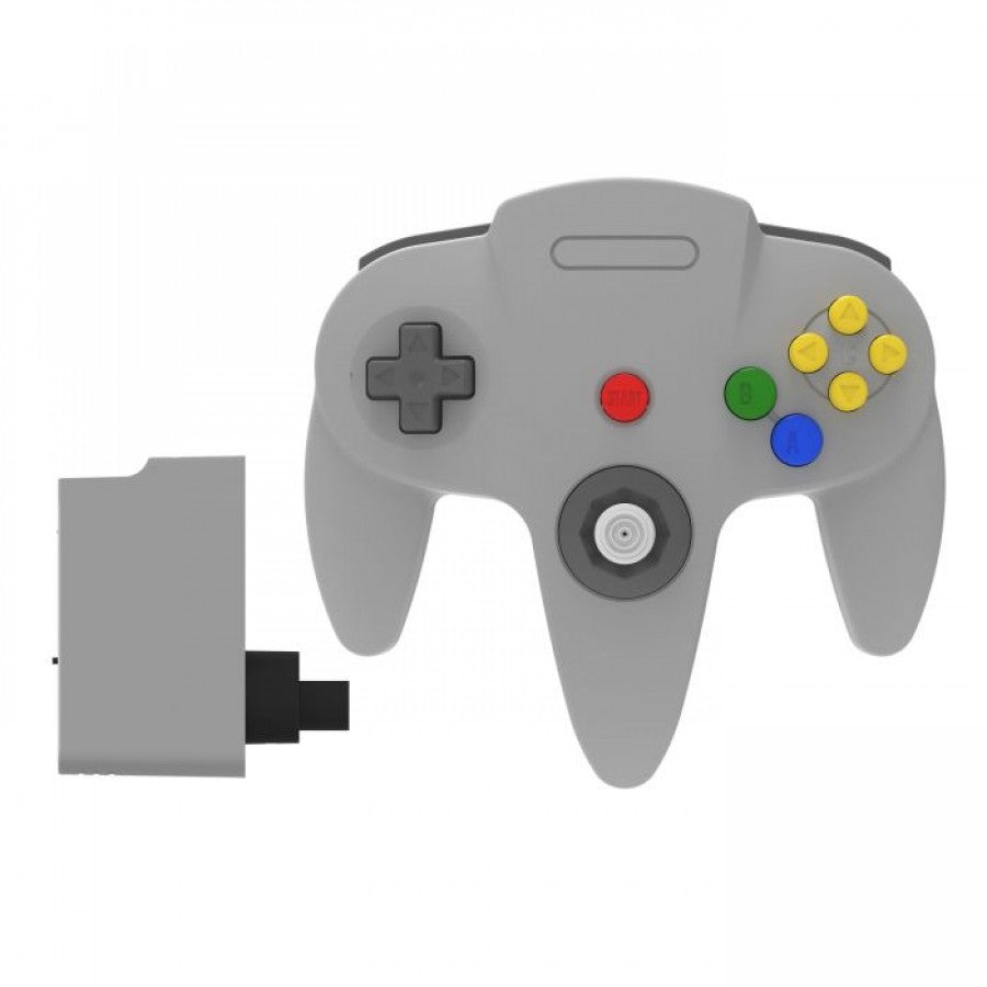 N64 Wireless 2.4GHz Controller for Nintendo 64 N64 Grey accessory featuring wireless 2.4GHz connectivity classic three prong controller design analog stick directional pad responsive buttons ergonomic grip and compatibility with supported Nintendo 64 games replacement gaming controller and retro gaming accessory appeal
