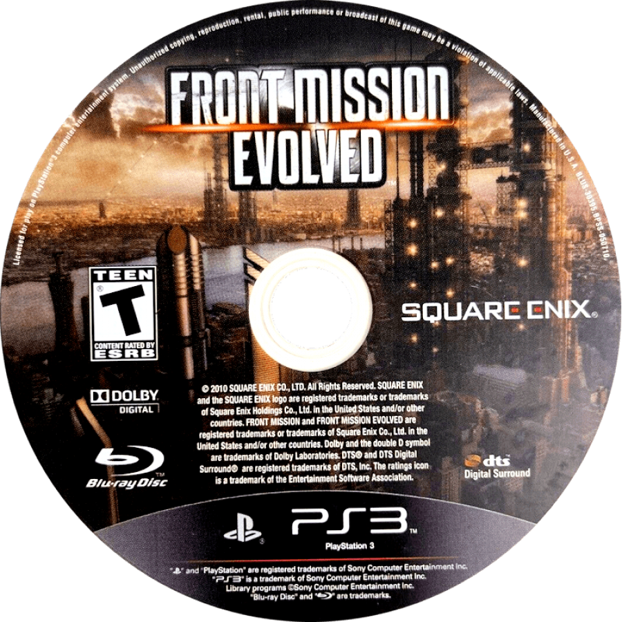 Front Mission: Evolved for PlayStation 3 featuring intense action shooting adventure style with mechanized warsuit gameplay disc