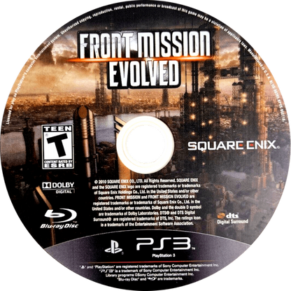 Front Mission: Evolved for PlayStation 3 featuring intense action shooting adventure style with mechanized warsuit gameplay disc