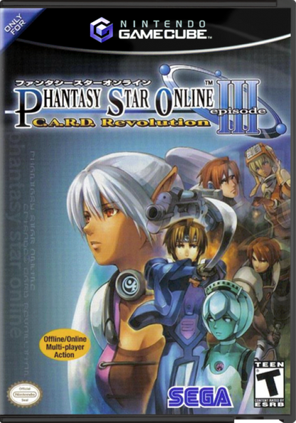 Phantasy Star Online III: C.A.R.D Revolution cover art for Nintendo GameCube (GC) online RPG card battle video game