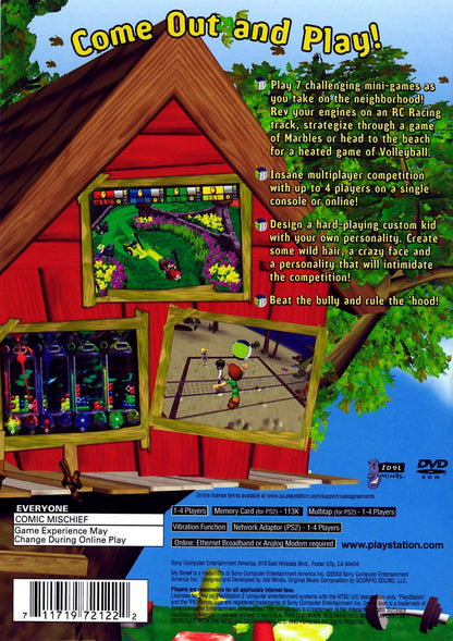 My Street for PlayStation 2 party mini game collection featuring neighborhood competitions multiplayer modes arcade style challenges family friendly gameplay back cover