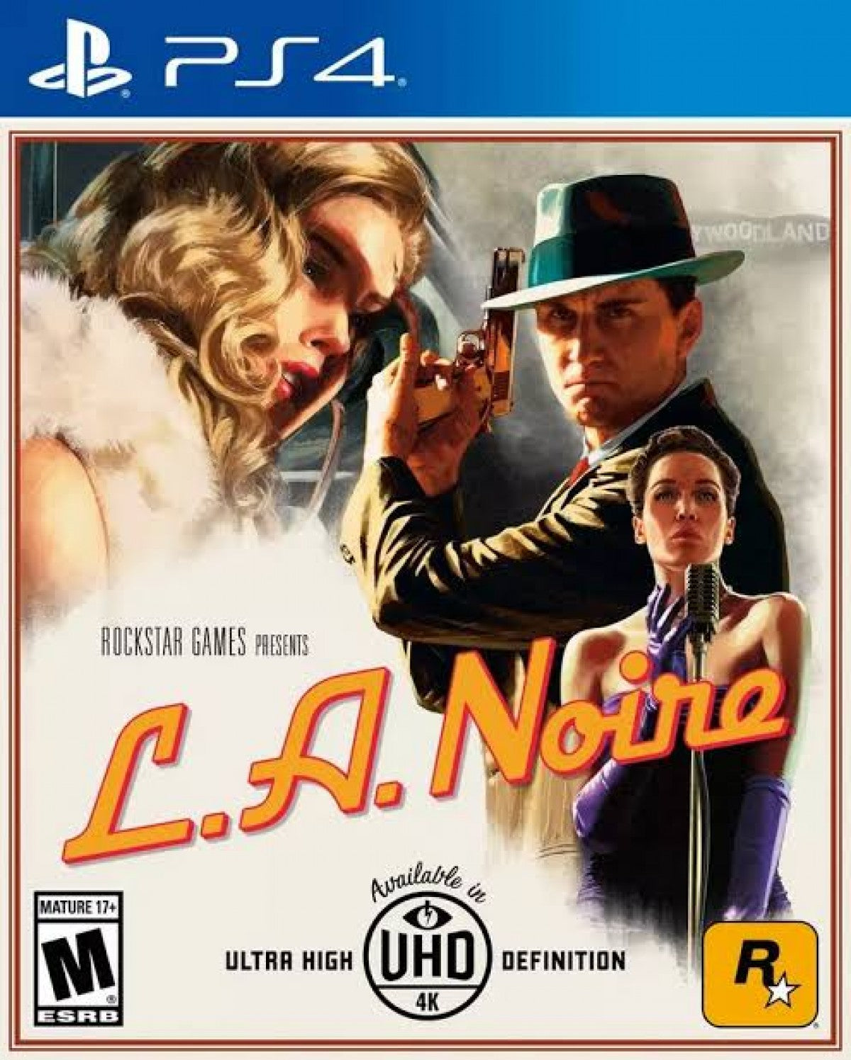 L.A. Noire PlayStation 4 PS4 for action adventure detective video game fans featuring crime investigation interrogation gameplay police cases open world Los Angeles exploration evidence gathering realistic facial animation cinematic storytelling vehicle driving and immersive noir atmosphere collectible gaming appeal front cover art