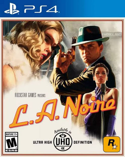 L.A. Noire PlayStation 4 PS4 for action adventure detective video game fans featuring crime investigation interrogation gameplay police cases open world Los Angeles exploration evidence gathering realistic facial animation cinematic storytelling vehicle driving and immersive noir atmosphere collectible gaming appeal front cover art