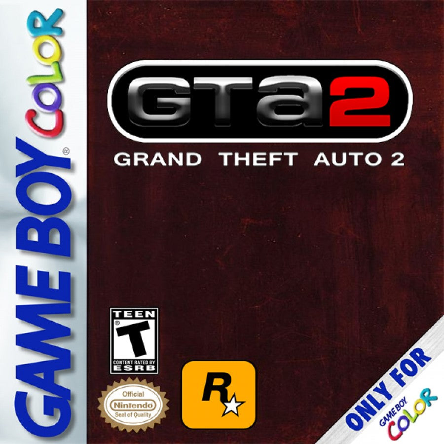 Grand Theft Auto 2 GTA2 Nintendo Game Boy Color GBC for action adventure retro video game fans featuring top down open world gameplay vehicle theft criminal missions fast paced combat urban exploration classic handheld gaming collectible gaming appeal front cover art