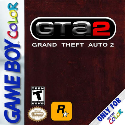 Grand Theft Auto 2 GTA2 Nintendo Game Boy Color GBC for action adventure retro video game fans featuring top down open world gameplay vehicle theft criminal missions fast paced combat urban exploration classic handheld gaming collectible gaming appeal front cover art