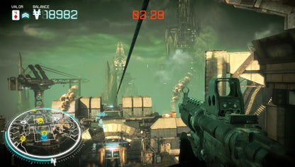 Killzone Mercenary game for the PlayStation Vita featuring first person shooter gameplay with high quality console style visuals for handheld stealth and action missions contract based objectives and multiplayer modes set in the Killzone universe where players work as a mercenary for both sides of the war gameplay
