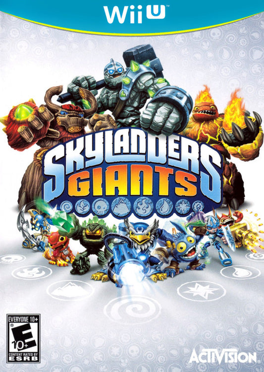 Skylanders Giants Nintendo Wii U game featuring toy to life gameplay, cooperative action adventure, and larger than life elemental characters front cover