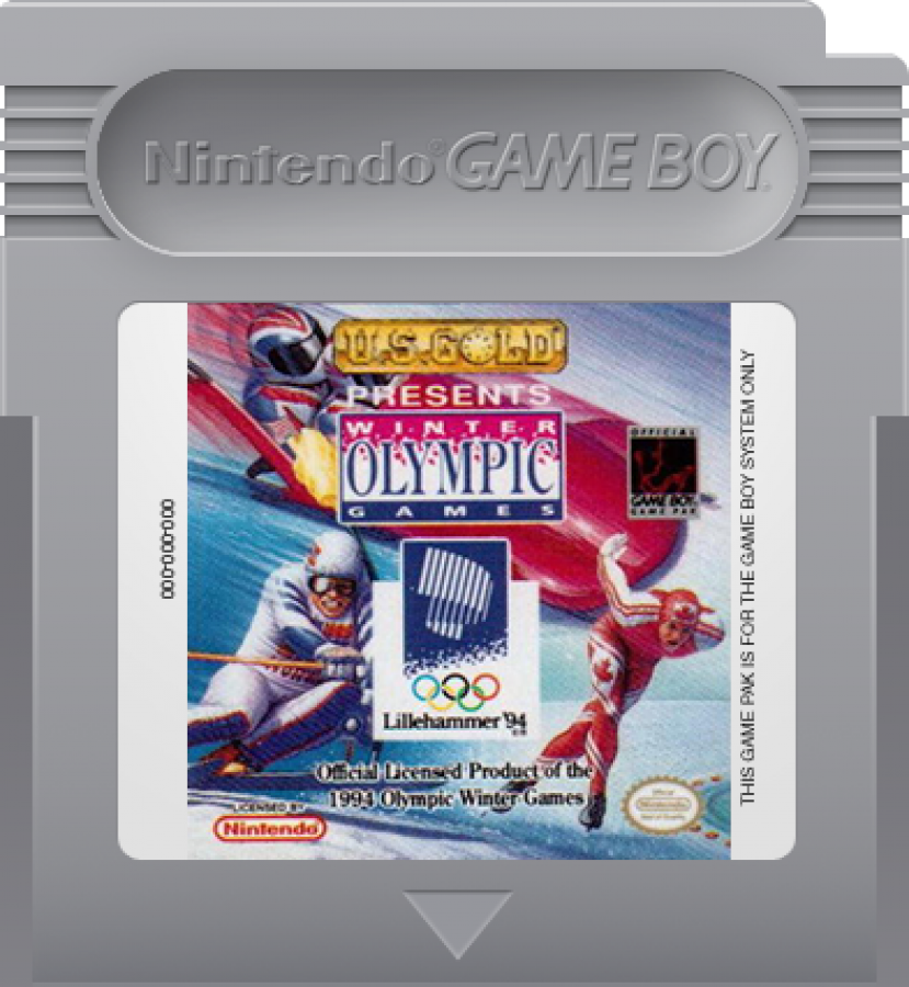Winter Olympic Games Lillehammer 94 Game Boy GB cartridge for retro video game enthusiasts featuring multi event sports gameplay winter Olympic competition alpine skiing speed skating ski jumping and track events simple arcade style controls and portable handheld classic sports gaming experience and collectible gaming appeal