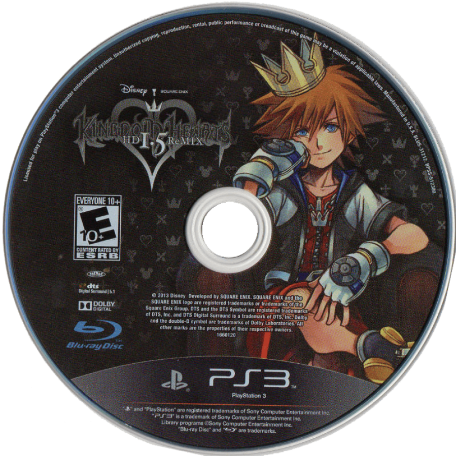 Kingdom Hearts HD 1 point 5 Remix disc for PlayStation 3 PS3 video game