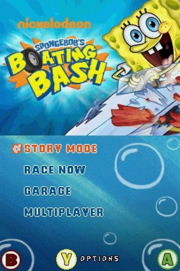 SpongeBob's Boating Bash start screen for Nintendo DS (DS) party racing video games