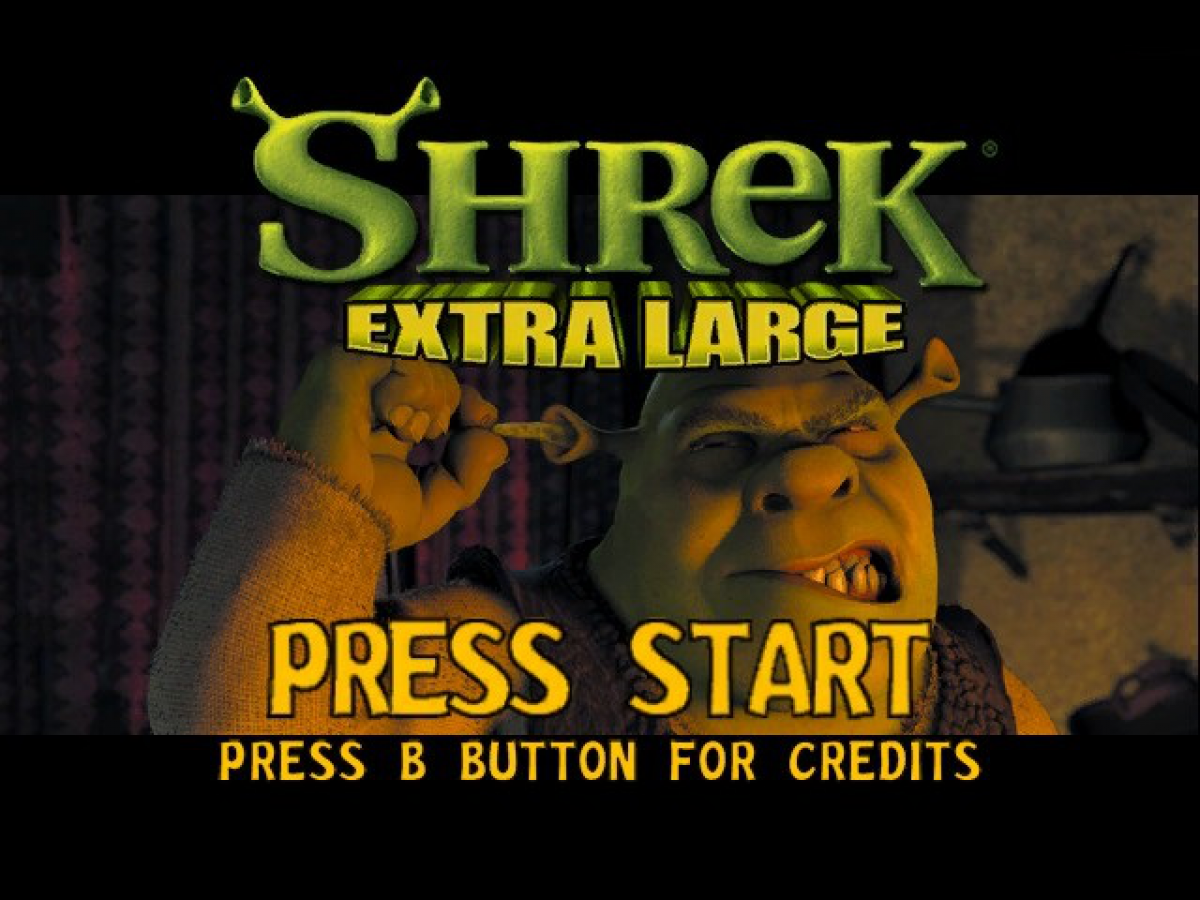 Shrek: Extra Large start screen  for Nintendo GameCube (GC) action adventure video game