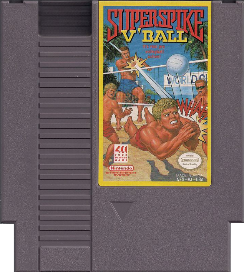 Super Spike V'Ball Nintendo Entertainment System NES for sports volleyball video game fans featuring fast paced beach volleyball matches arcade style gameplay single player and multiplayer modes tournament competition power shots classic Nintendo entertainment retro gaming collectible gaming appeal game cartridge