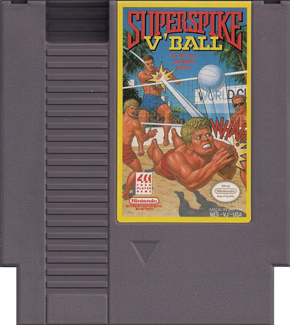 Super Spike V'Ball Nintendo Entertainment System NES for sports volleyball video game fans featuring fast paced beach volleyball matches arcade style gameplay single player and multiplayer modes tournament competition power shots classic Nintendo entertainment retro gaming collectible gaming appeal game cartridge