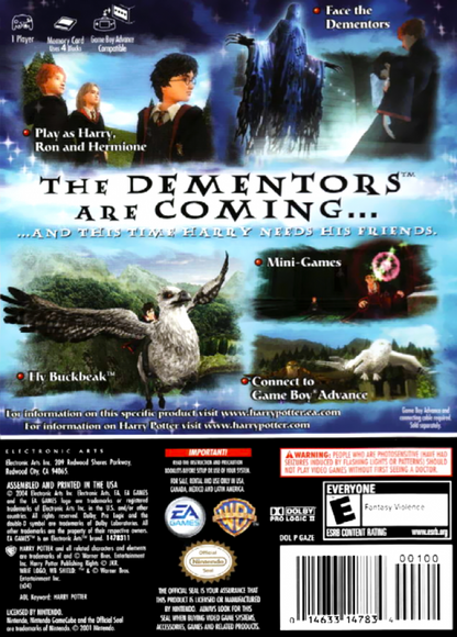 Harry Potter and the Prisoner of Azkaban back of box for GameCube (GC) action-adventure fantasy video game