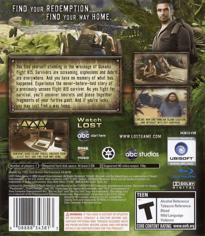 Lost: Via Domus back cover art for PlayStation 3 (PS3) video game
