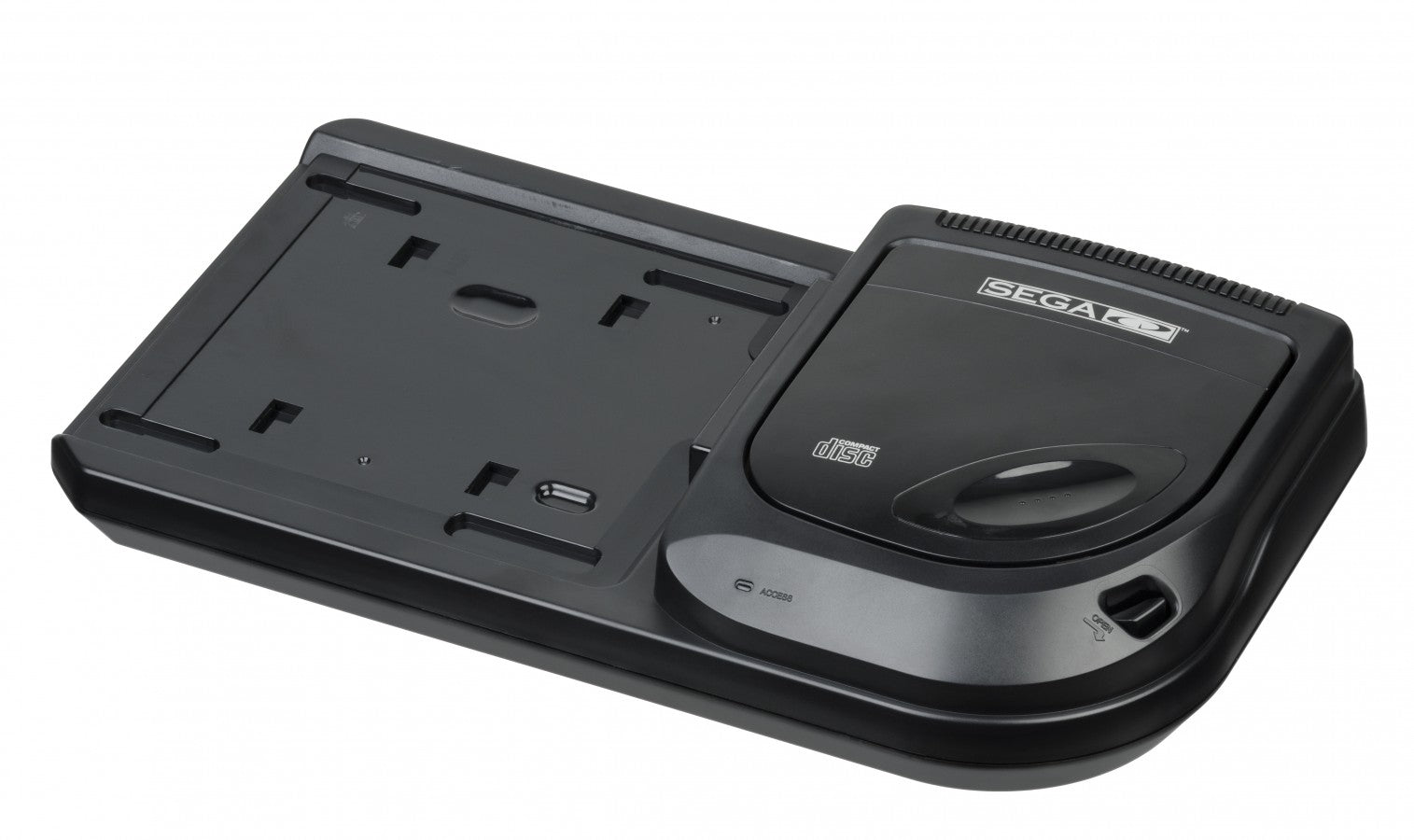Sega CD Model 2 add on for the Sega Sega Genesis compact disc based gaming expansion improved hardware full motion video CD audio enhanced games side loading design retro gaming hardware accessory 1990s console technology view of model 2 sega cd system