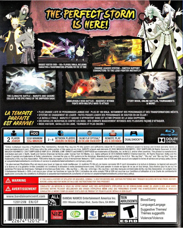 Naruto Shippuden Ultimate Ninja Storm 4 PS4 inspired design featuring anime arena fighting action aesthetic powerful ninja battles spectacular jutsu abilities iconic Naruto characters cinematic story mode fast paced combat manga inspired adventure presentation back cover 