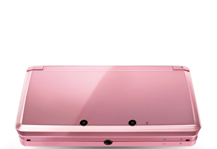 Nintendo 3DS handheld console Pink Pearl, portable gaming system, dual-screen Nintendo device, retro and modern game compatibility top view